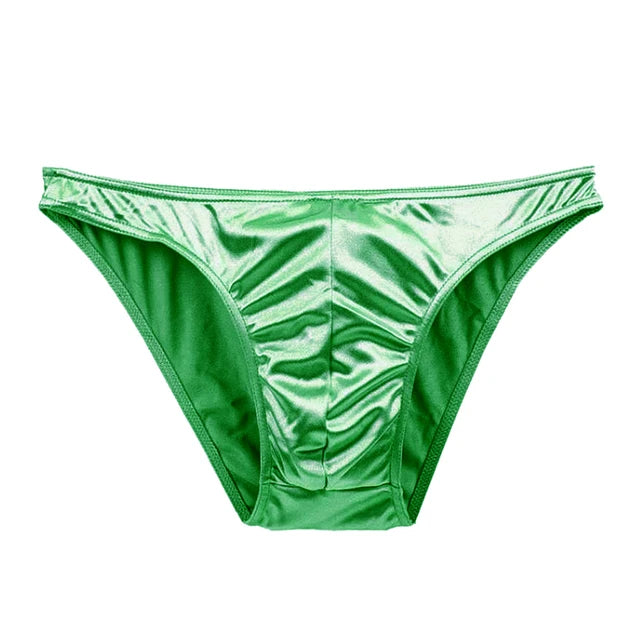 Satin silky multicolour brief in vibrant green, smooth glossy high-cut