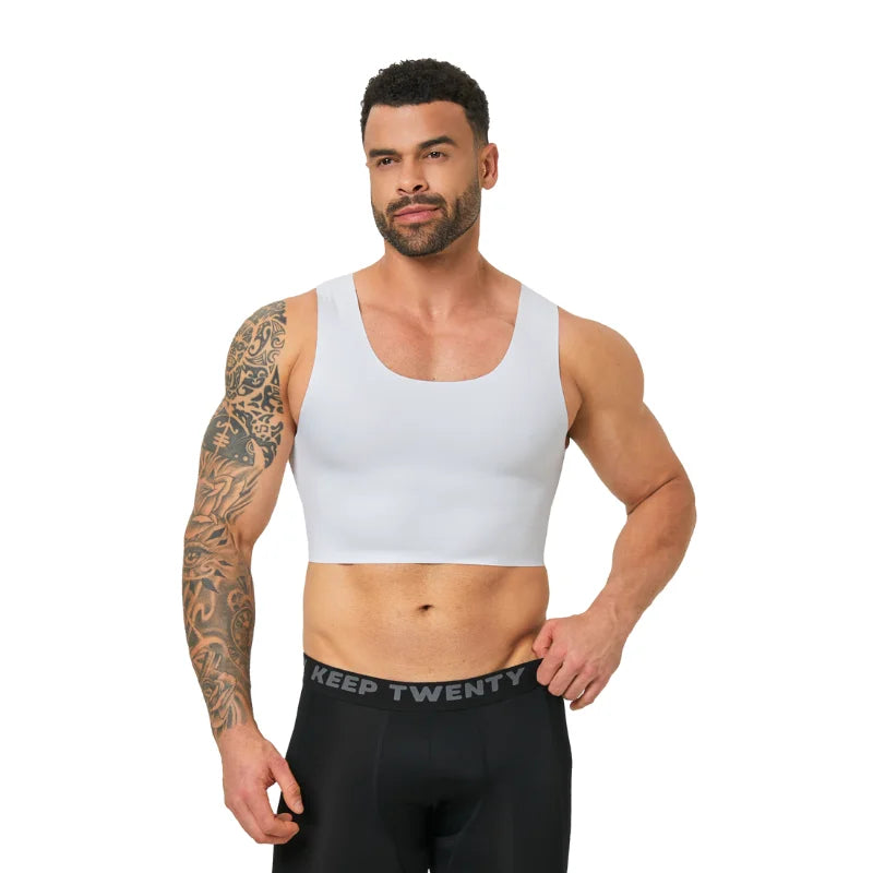 White seamless chest binder tank with smooth under-tank fit