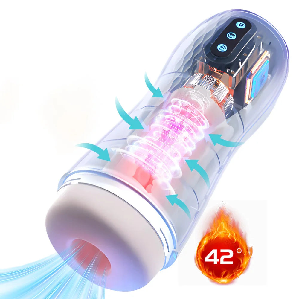 White male masturbator cup with suction chamber and control buttons