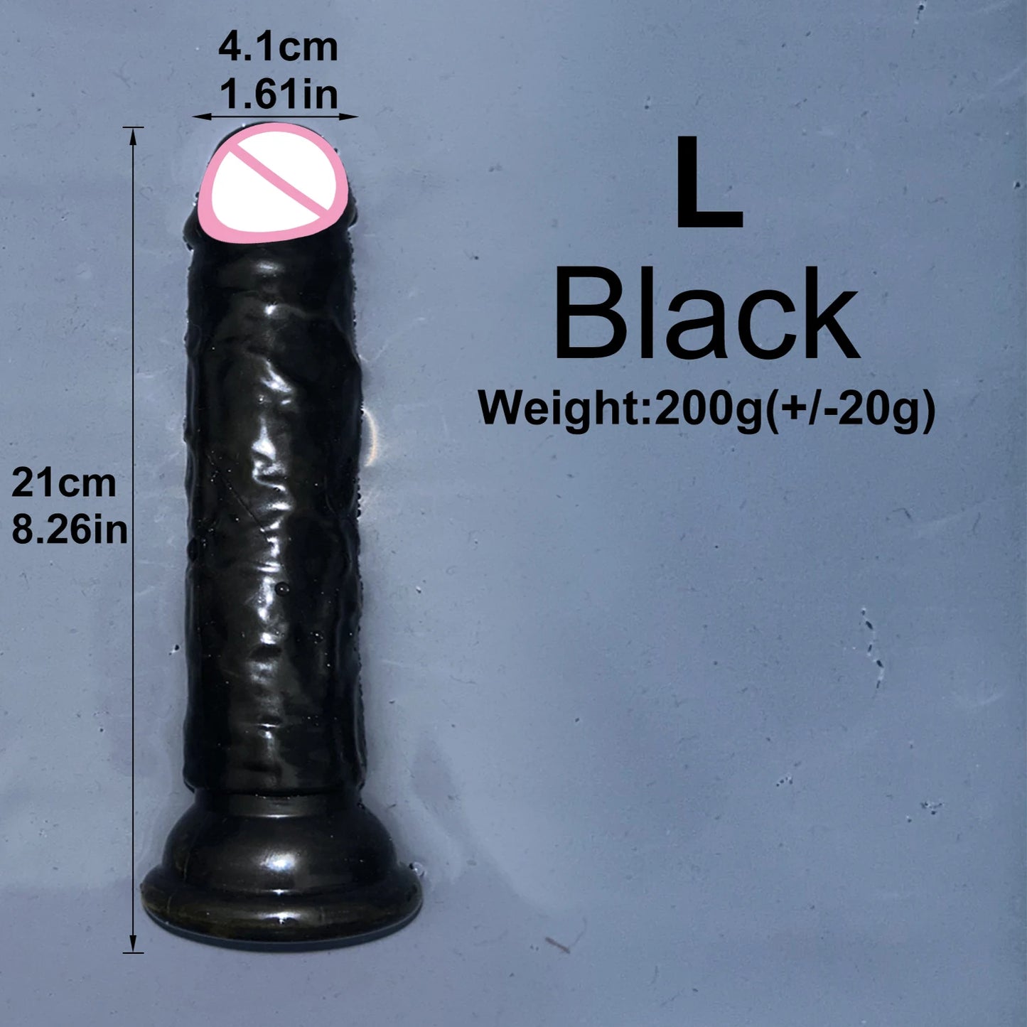 Transparent jelly dildo with suction base, L, black color