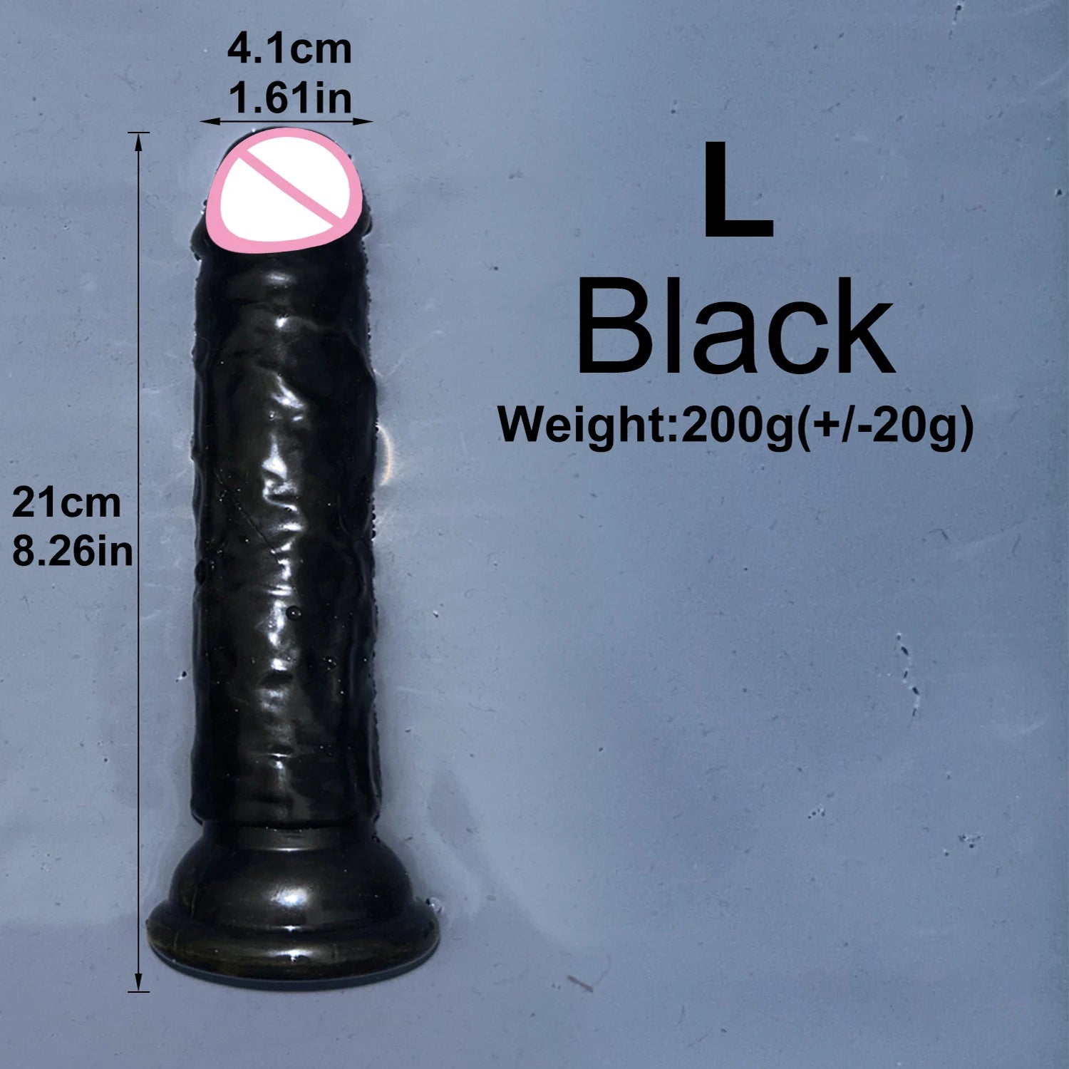 Transparent jelly dildo with suction base, L, black color