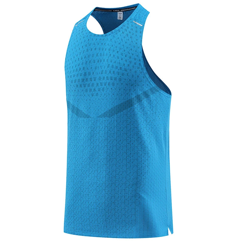 Blue breathable mesh gym vest tank top with scoop neck
