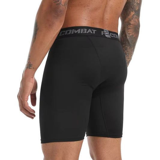 Black quick-dry sports boxer shorts, side view with PRD Combat logo waistband