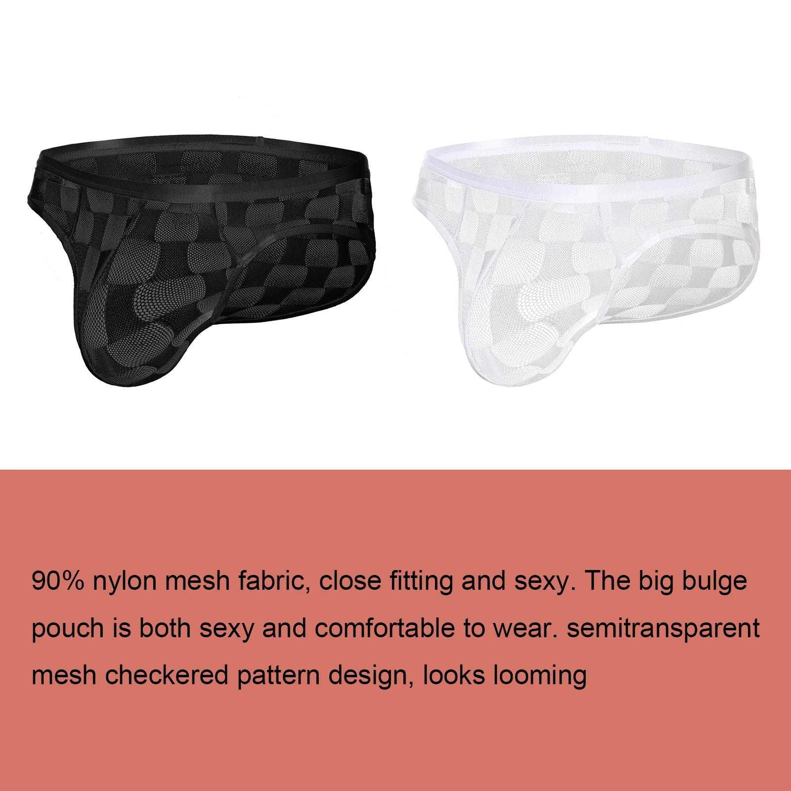 Pair of checkered mesh briefs: black and white, sheer low-rise style