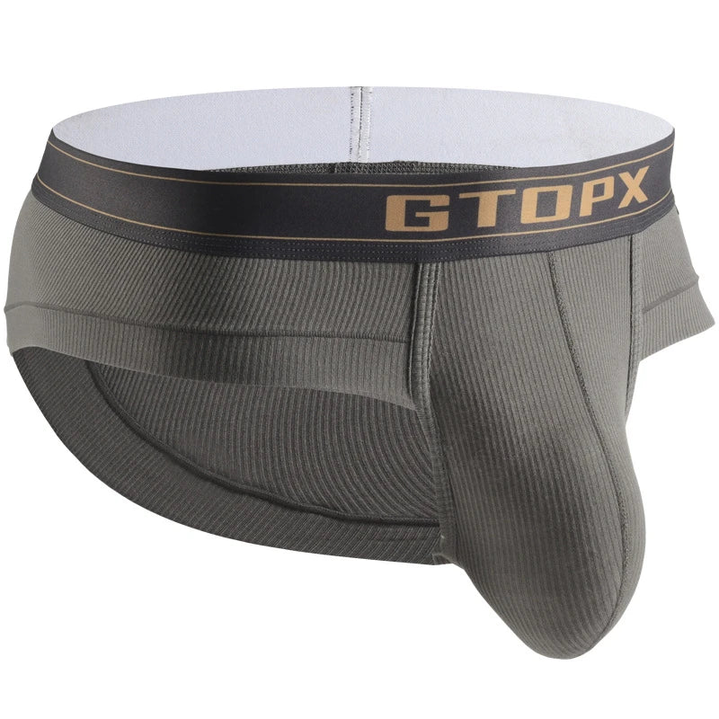 Gray modal wicking U-pouch boxer briefs with black logo waistband and contoured pouch.