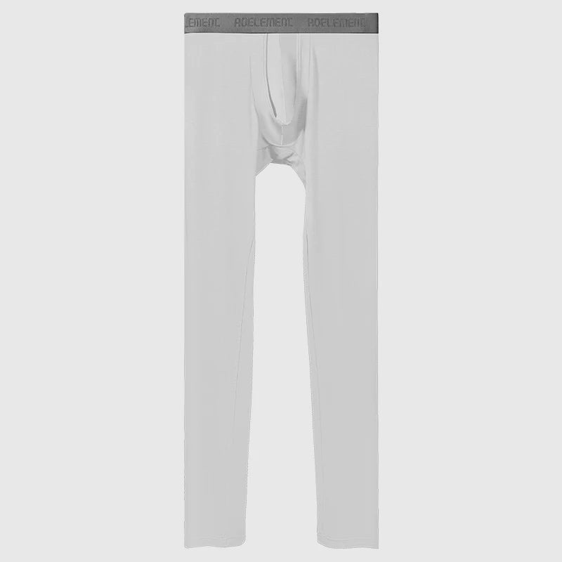 White thermal base layer pants, front flat lay with elastic waistband