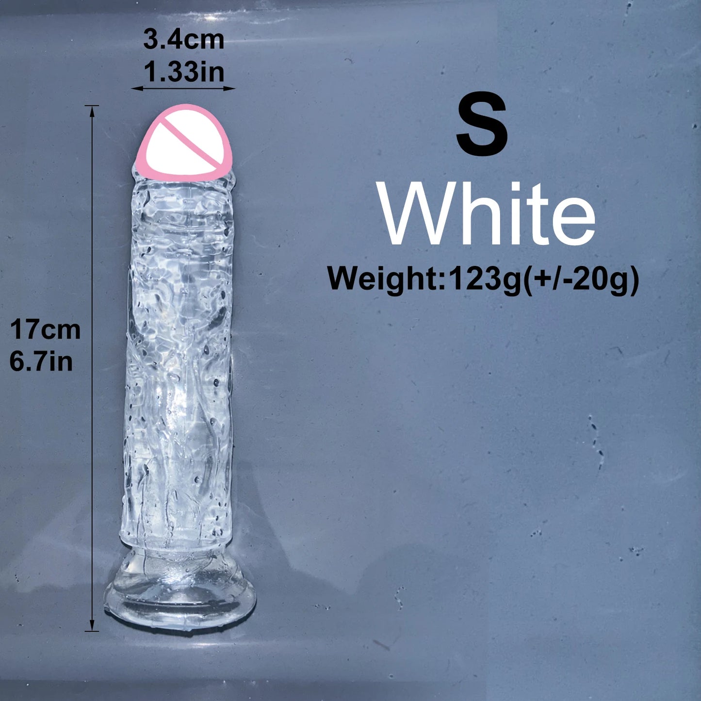 Transparent jelly dildo with suction base, S, white color