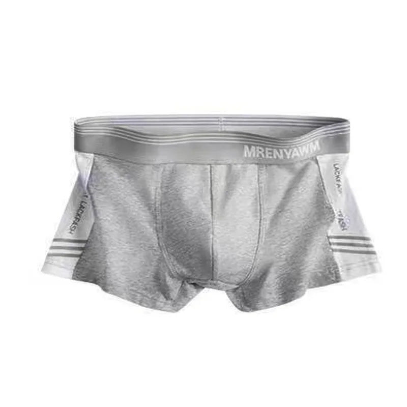 Mid-rise boxer shorts in heather gray with striped waistband and front seam