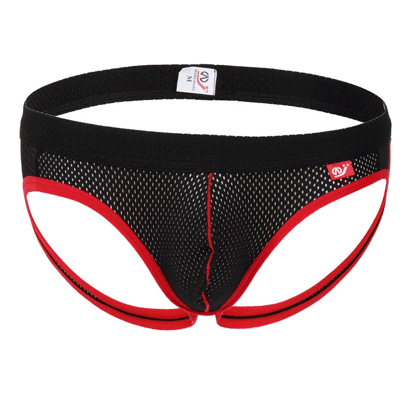 Low-rise hip-lift thong, black with red trim and black waistband, 1pc