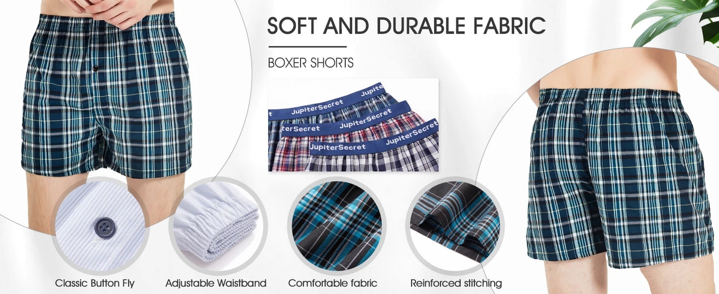 Plaid woven boxer shorts with button fly and elastic waistband detail