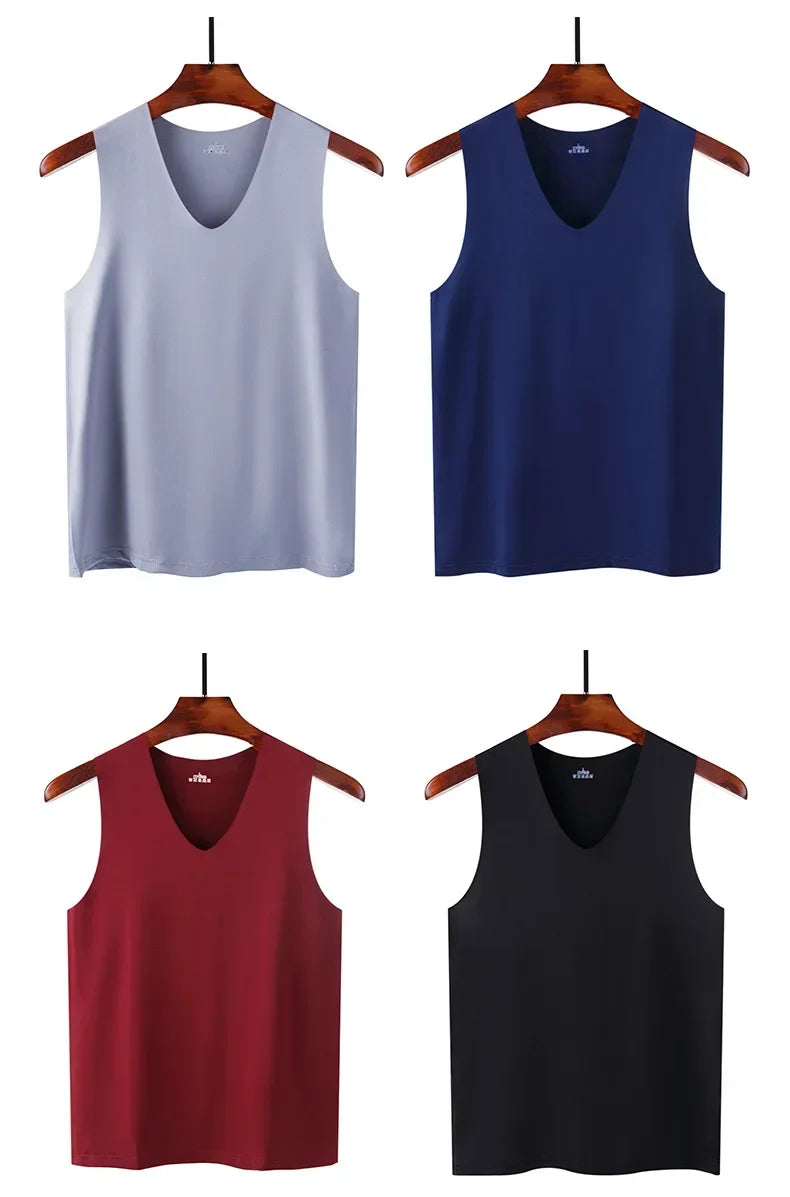 Men's ice silk traceless tank top, light gray sleeveless V-neck