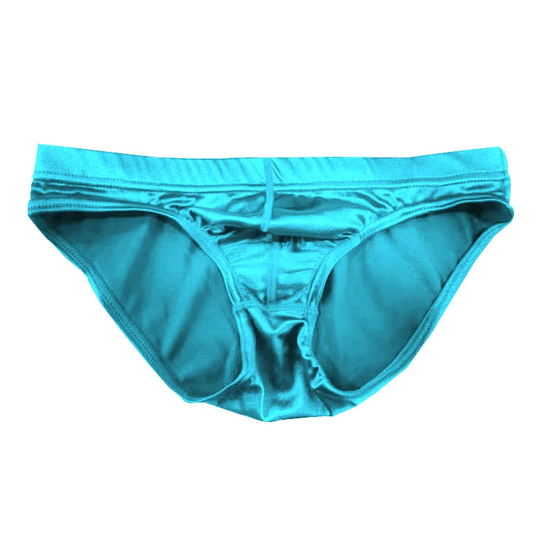 Satin silky multicolour brief in turquoise blue, glossy high-cut style