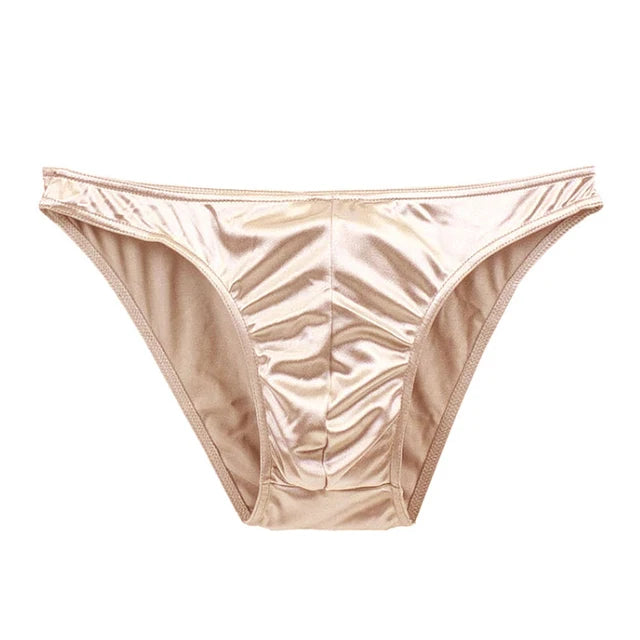 Satin silky multicolour brief in champagne beige, glossy high-cut style