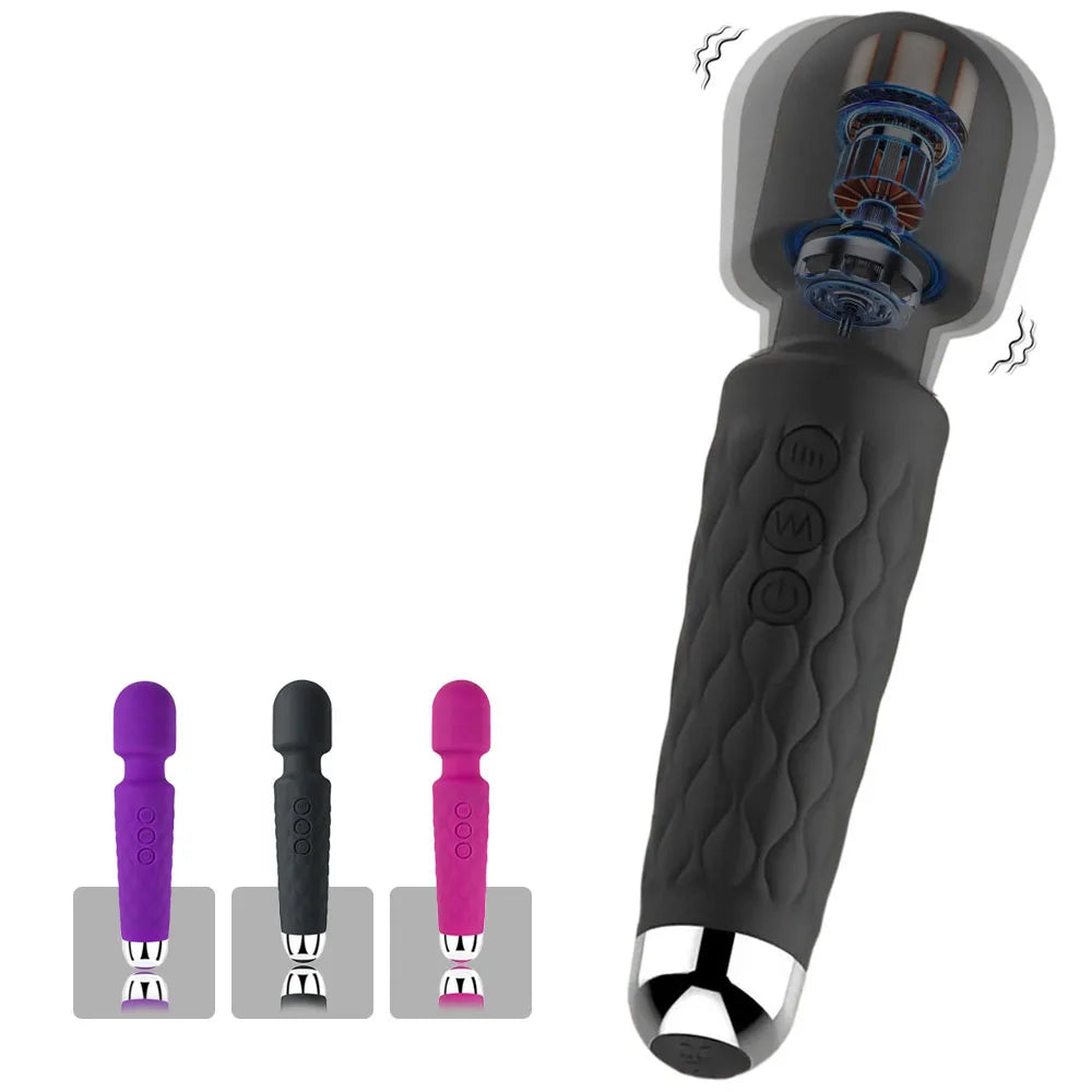 Magic Wand G-spot vibrator with textured silicone body, black finish, 3 button controls