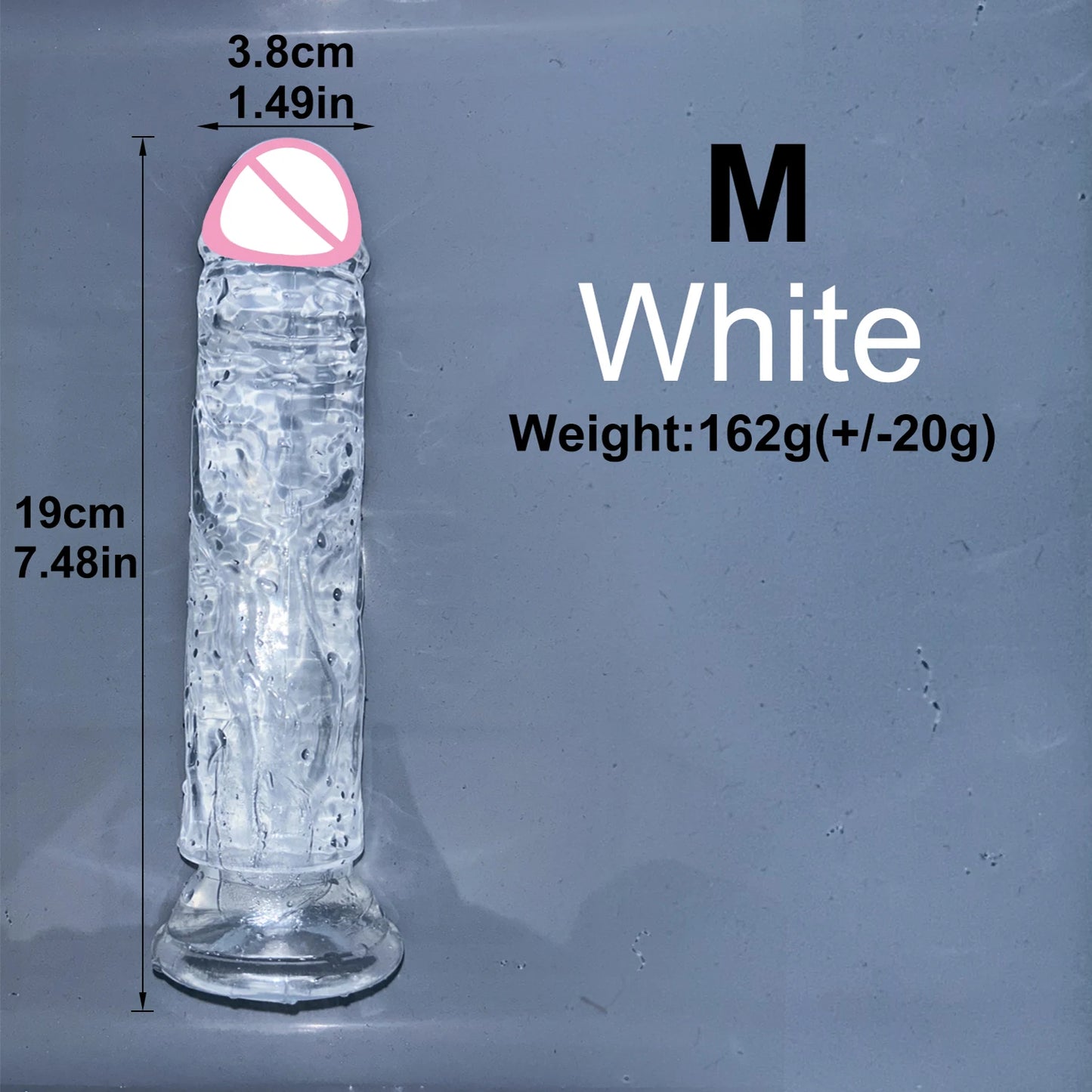 Transparent jelly dildo with suction base, M, white color