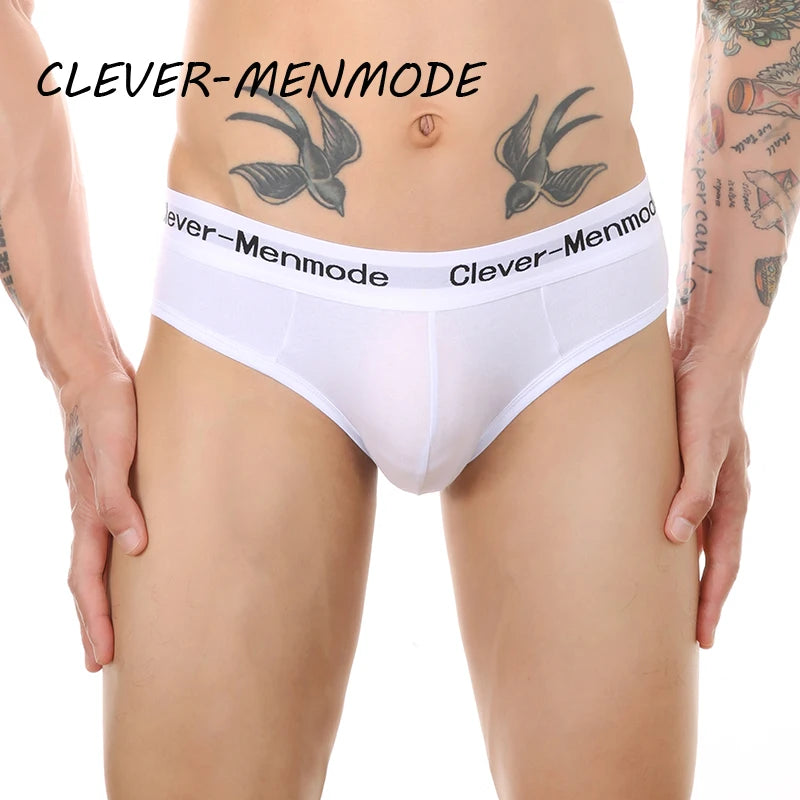 Open-back cotton anal brief, white, wide white logo waistband and low back cut