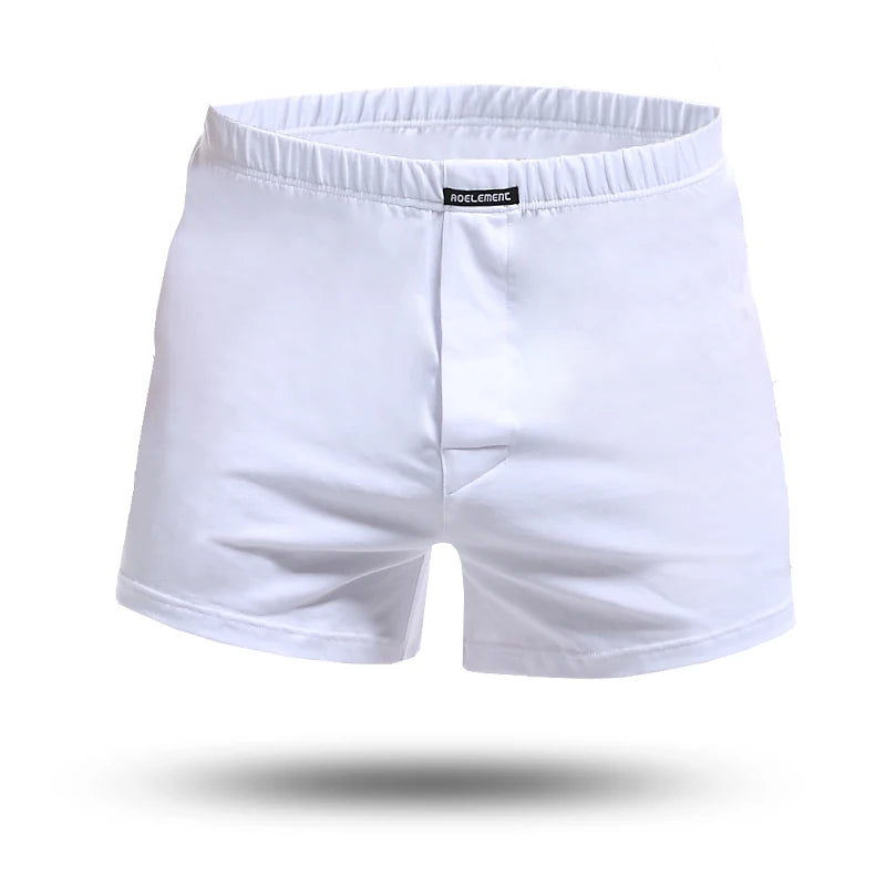 White cotton pyjama boxer shorts with elastic waistband and front fly seam