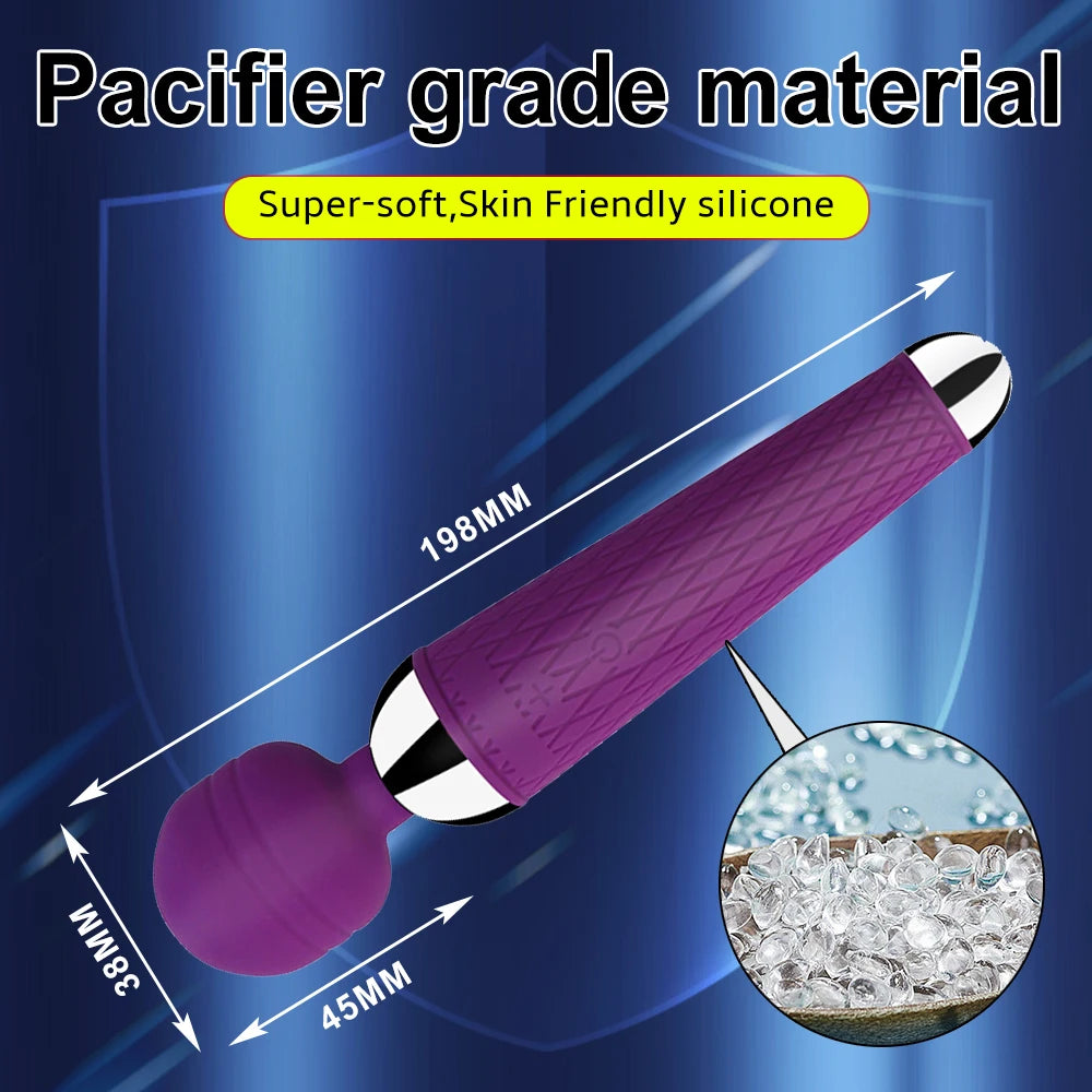 Purple rechargeable magic wand vibrator, textured silicone body with rounded end caps