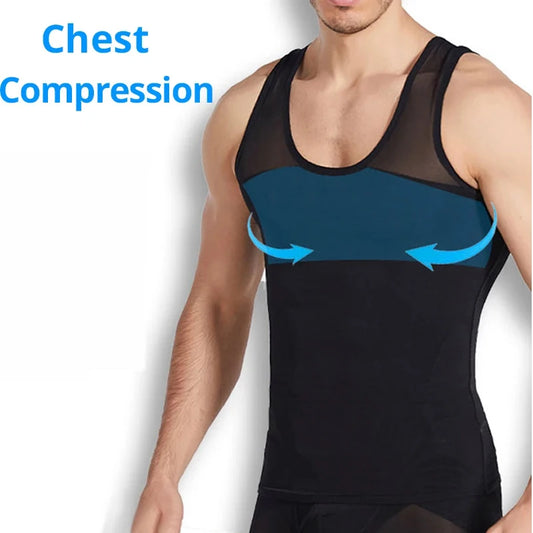 Black compression shapewear vest with mesh-style upper panel