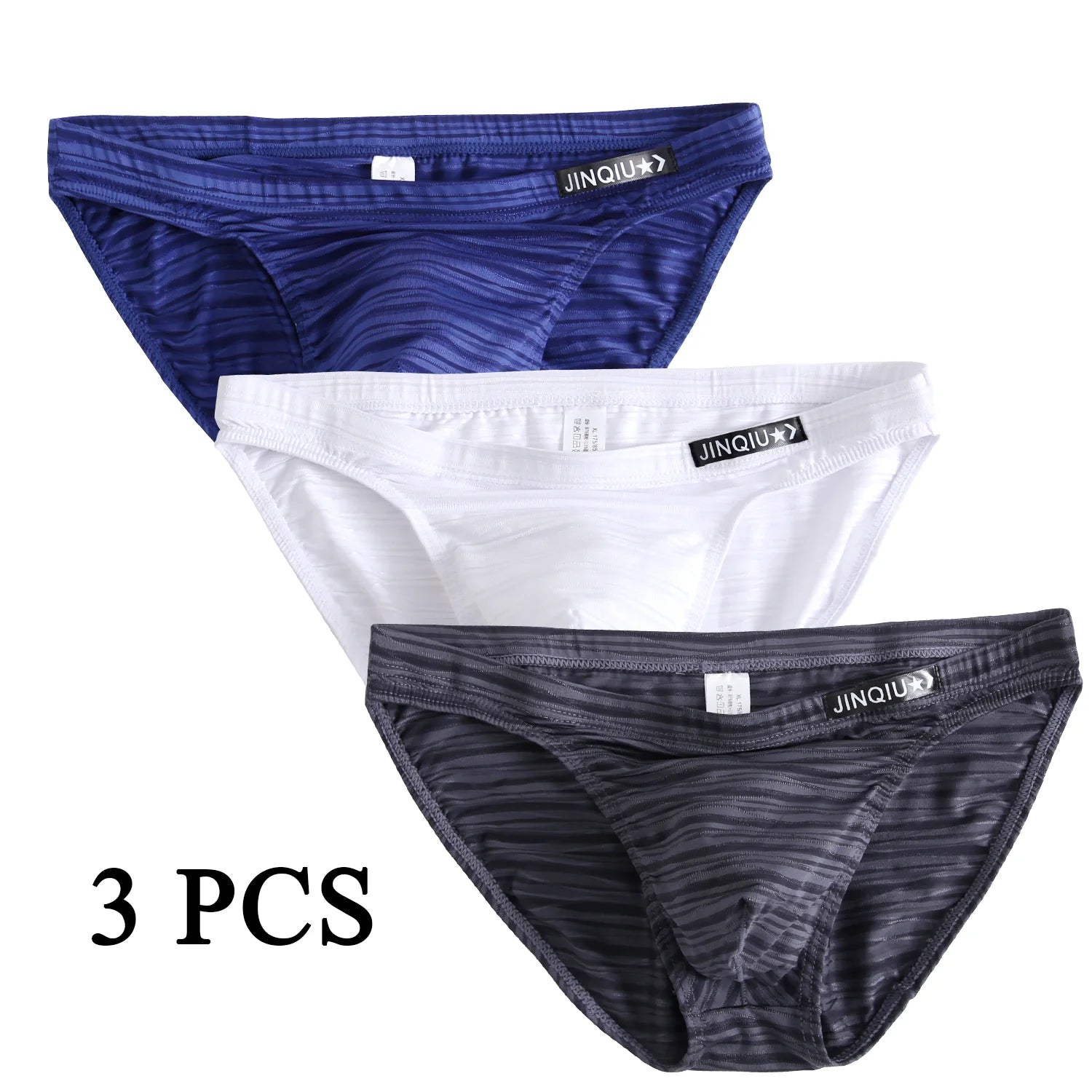 3-pack nylon boxer briefs: blue, white, and charcoal gray