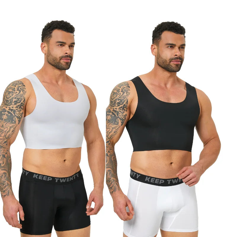 Men's seamless shaping slim vest, sleeveless tank in white and black