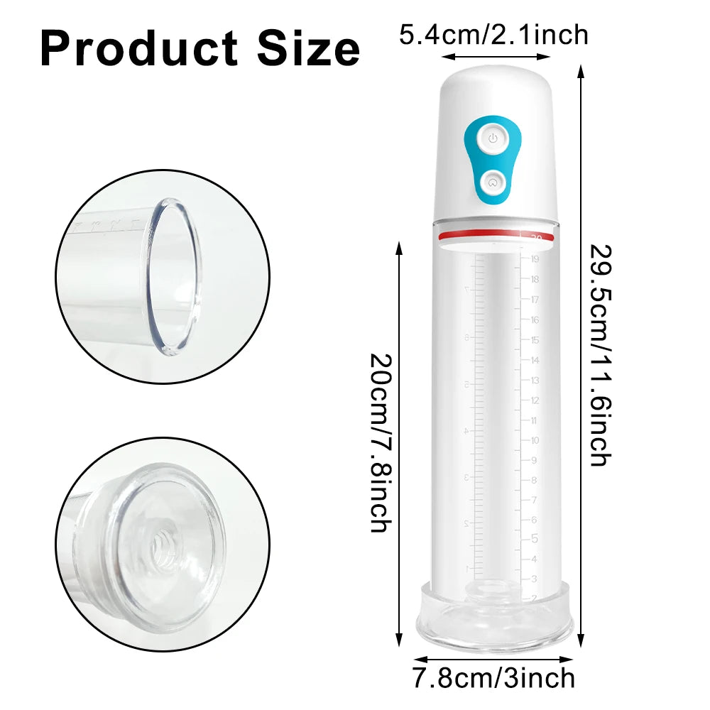 Electric pump size diagram: white top, clear cylinder, 29.5 cm height