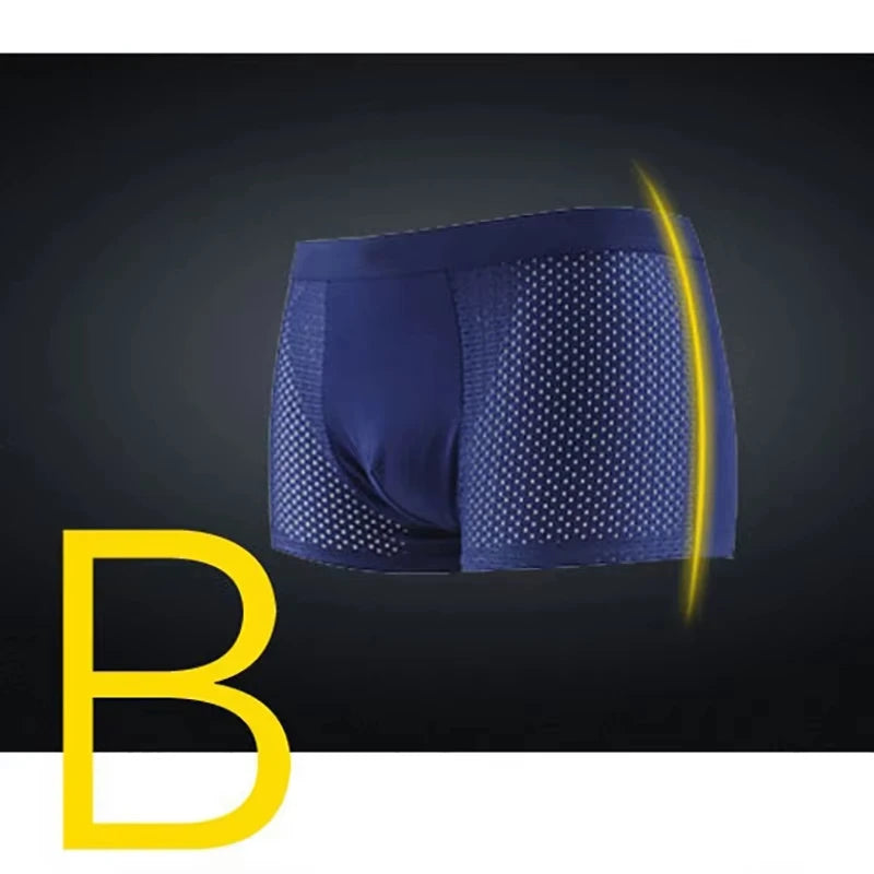 Navy boxer briefs with dotted mesh side panel and smooth front panel
