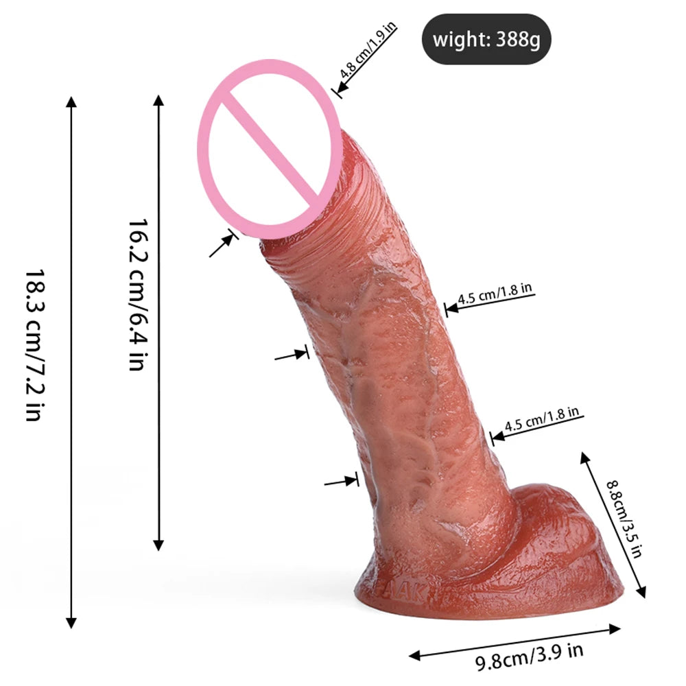 Rust red double-layer silicone dildo with suction base, curved body and rounded flared base