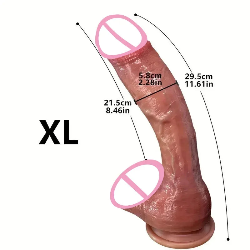 Flesh-tone XL realistic dildo, curved shaft and base