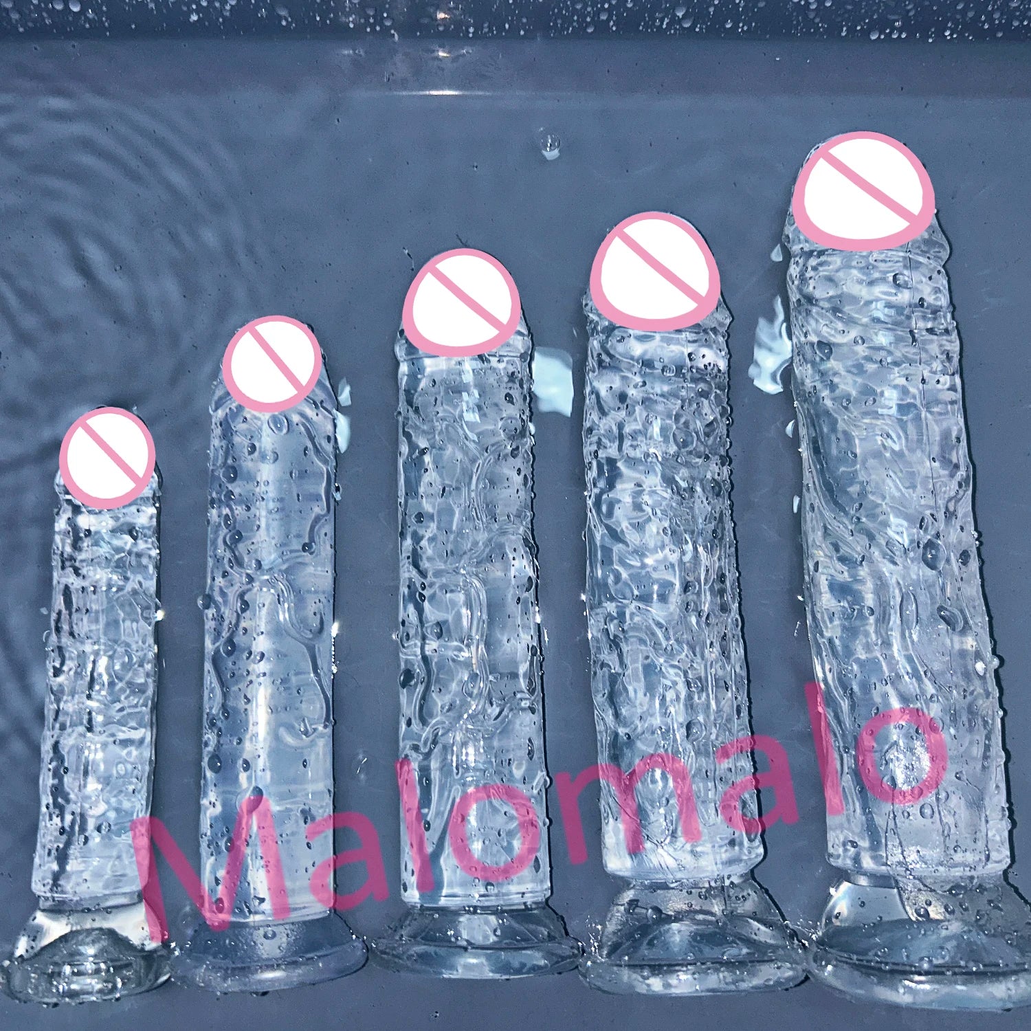 Clear blue transparent jelly dildo with suction cup (multiple units)