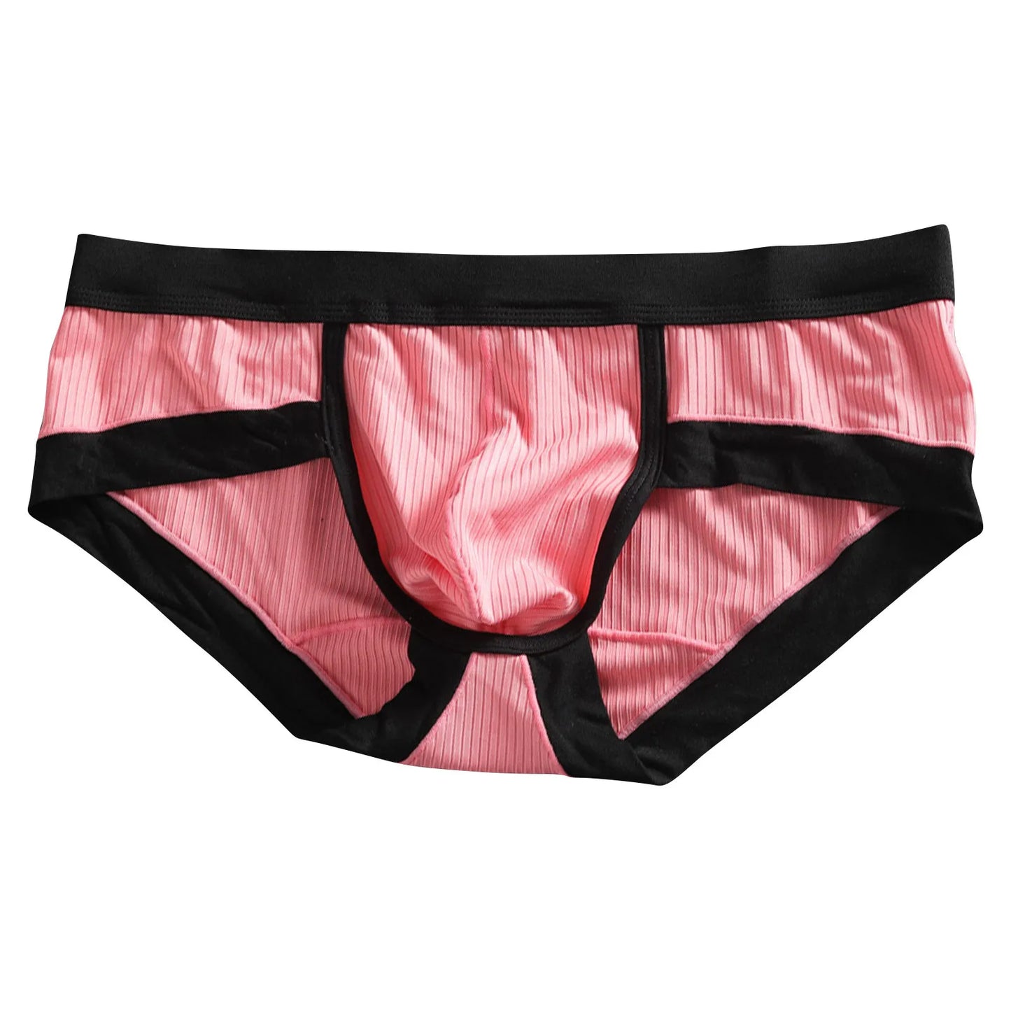 Striped U-pouch low-rise brief in pink with black waistband and side panels