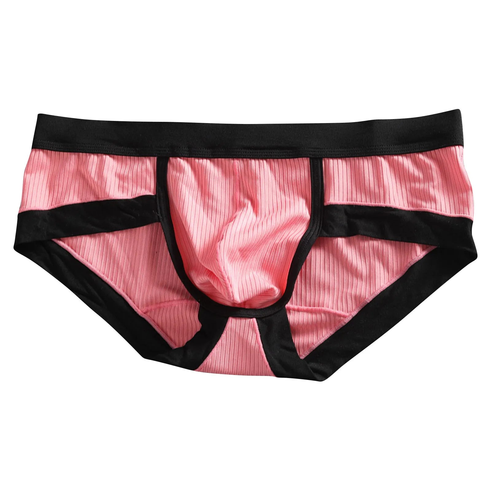 Striped U-pouch low-rise brief in pink with black waistband and side panels