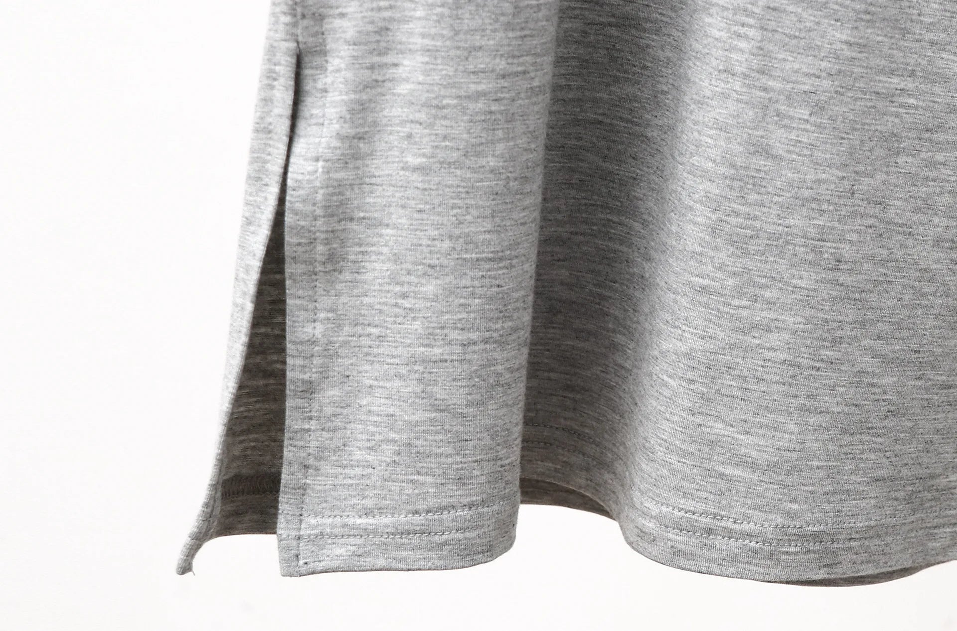 Gray sleeveless sleepwear vest dress, curved hem and stitched side
