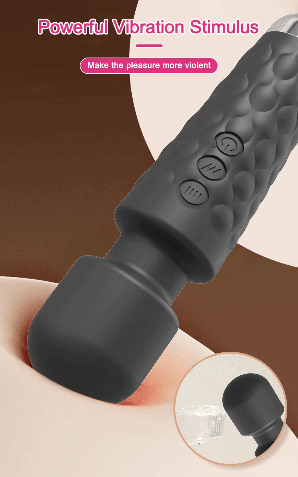 Black G-spot vibrator with textured side grip and three circular control buttons