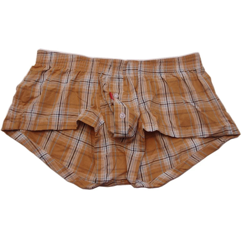 Height and weight size chart for plaid cotton boxer briefs, marked M to XXL