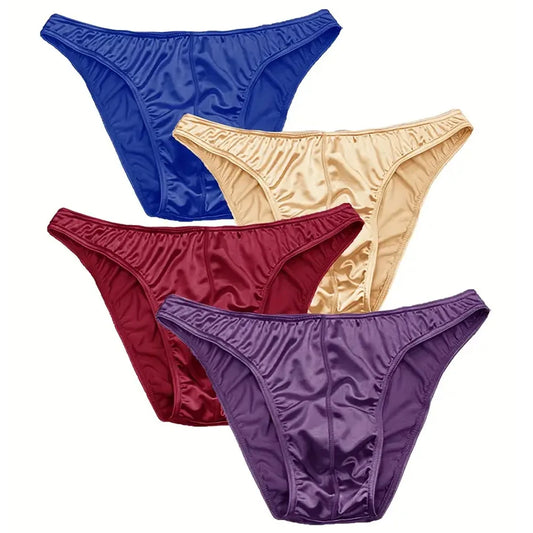 Multicolour satin silky briefs set: blue, beige, burgundy, purple, 4-pack