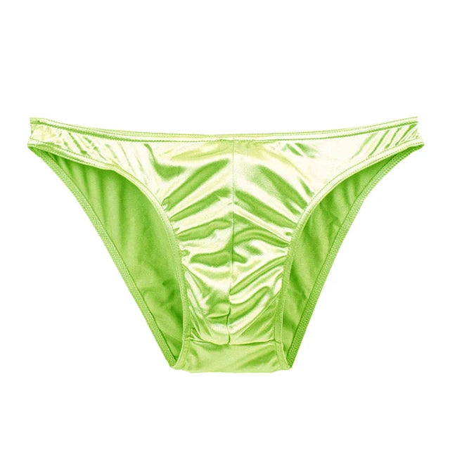 Satin silky multicolour brief in neon lime green, glossy high-cut