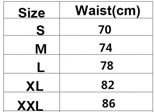 Size chart: waist cm S 70, M 74, L 78, XL 82, XXL 86