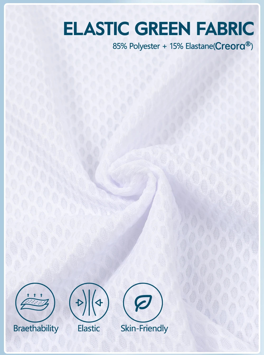Close-up of white elastic mesh fabric for cycling base layer vest