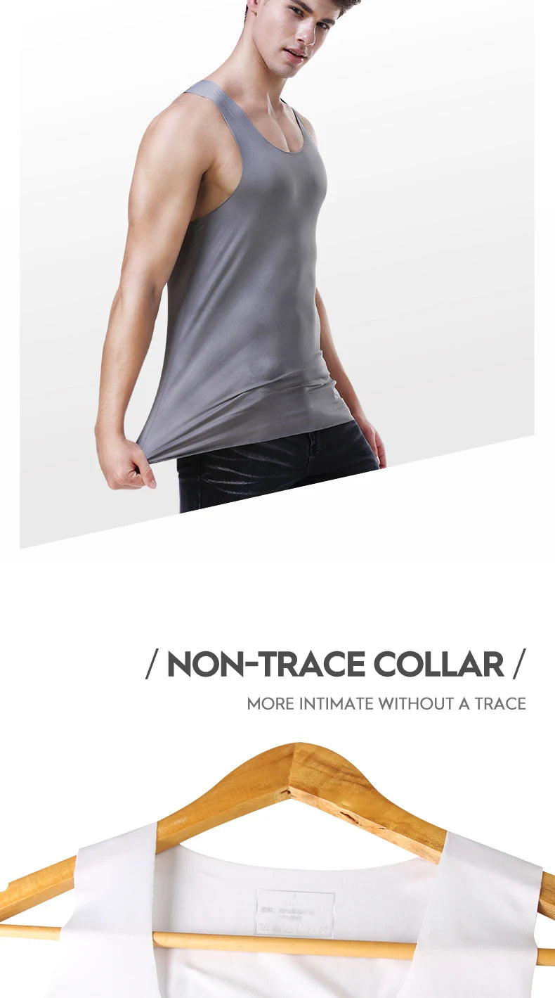 Dark gray men's seamless fitness vest, sleeveless crew neck