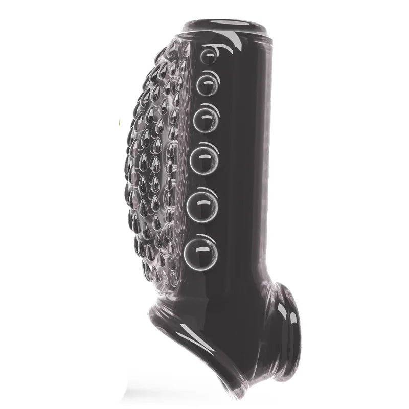 Delay cock ring in black, ridged bubble-texture band with multiple circular grip bumps