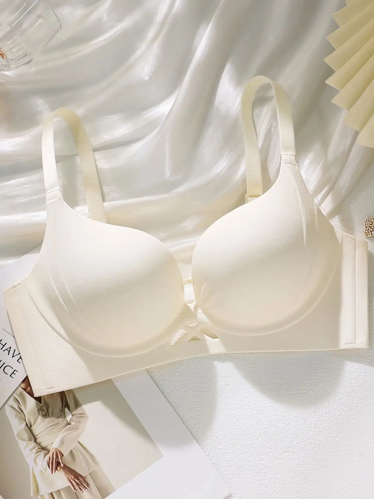 Plus size push-up cotton bra, champagne front with smooth padded cups