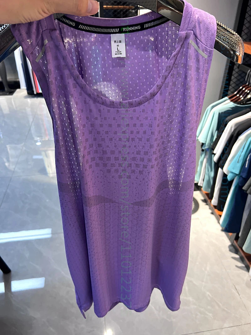 Purple breathable mesh gym vest tank with scoop neck and small dot pattern, size L