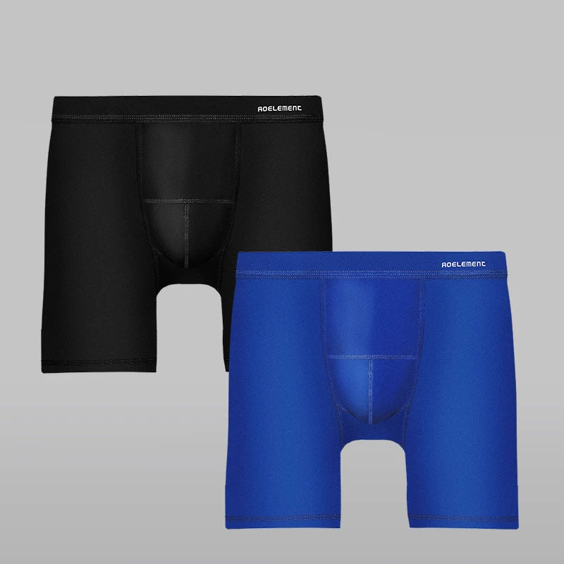 Black and blue modal compression boxer briefs with contoured pouch and logo waistband