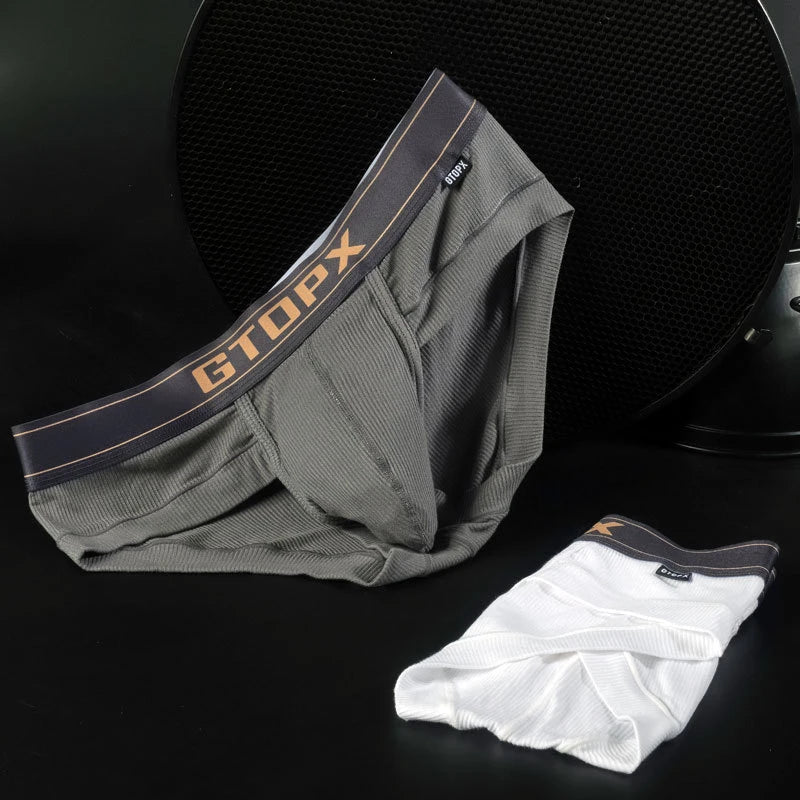 Gray modal wicking U-pouch boxer briefs, folded with waistband and contoured pouch visible.