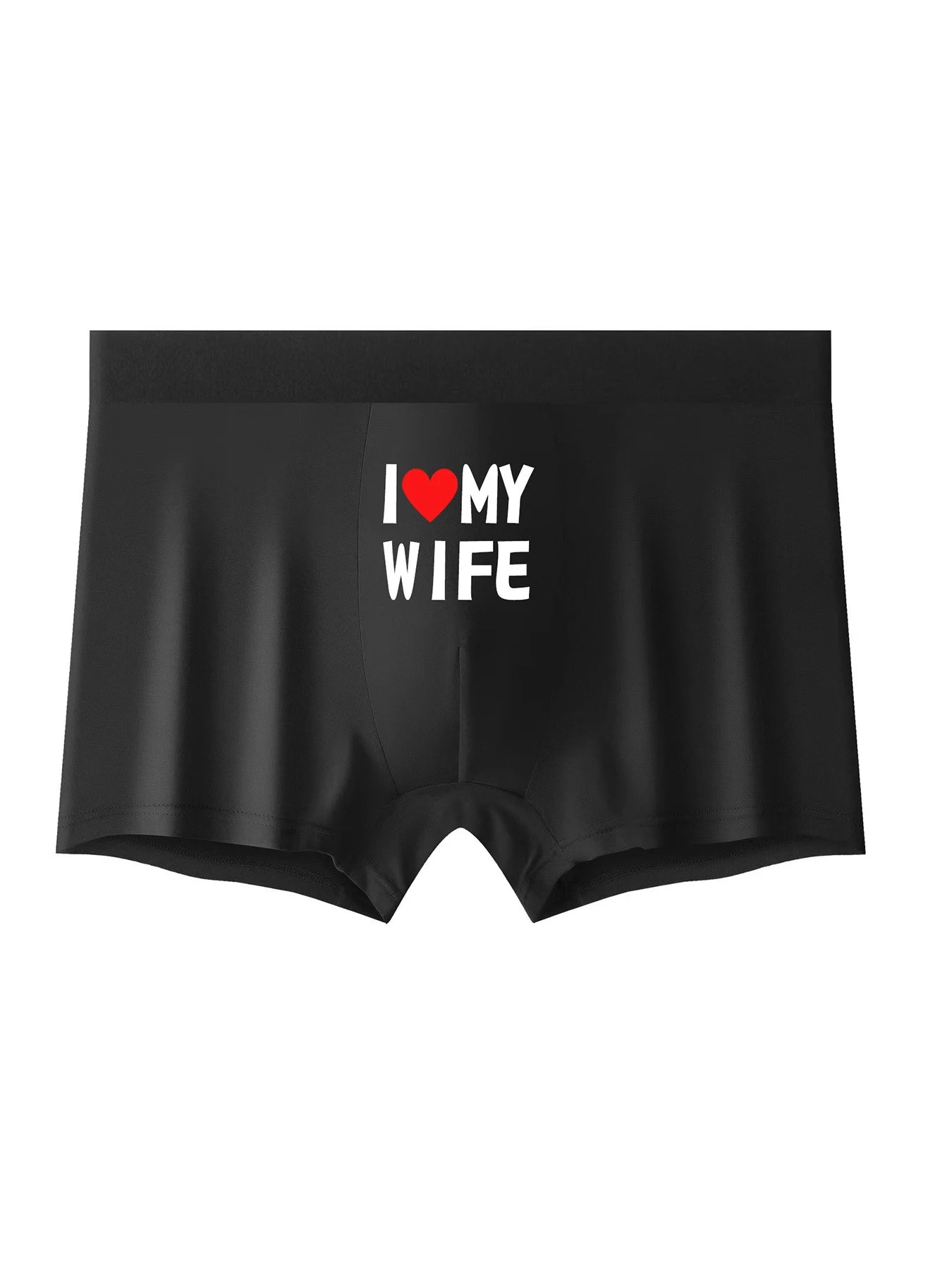 Black boxer briefs back view with “I ♥ MY WIFE” print