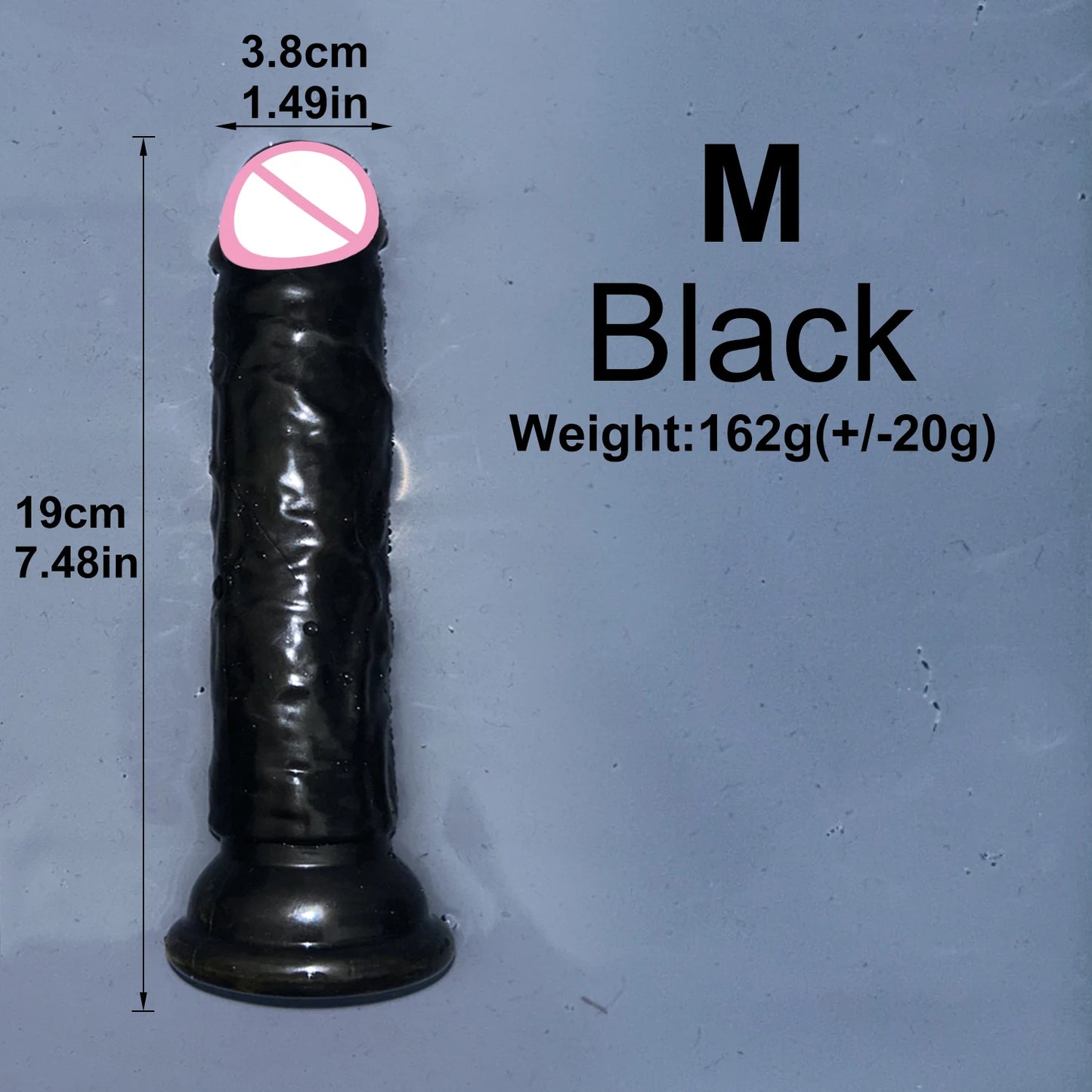 Black transparent jelly dildo with suction cup base, M size