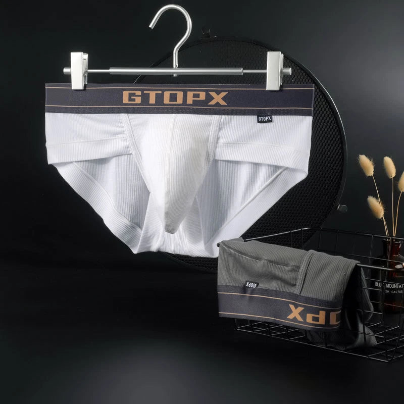 White modal wicking U-pouch boxer briefs with gray pair, ribbed knit look