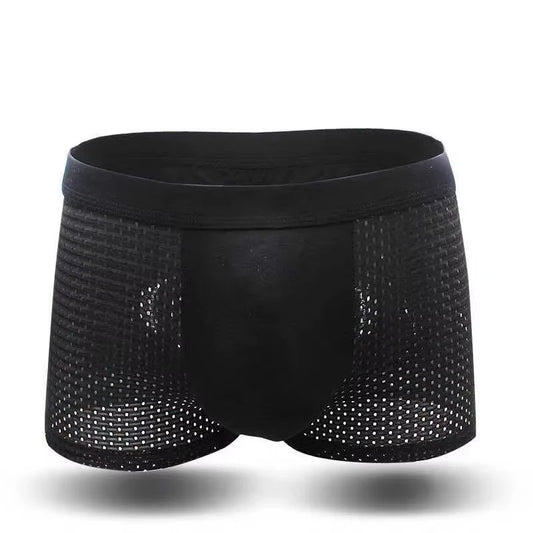 Men's boxer briefs, black base with dotted side panels and smooth center panel