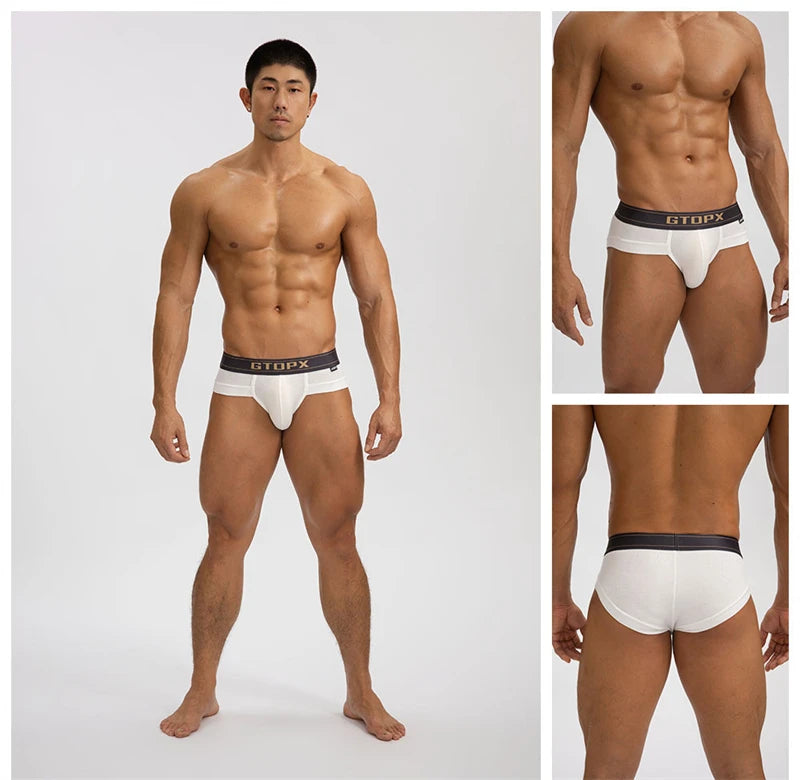 White modal wicking U-pouch boxer briefs on model, full coverage fit
